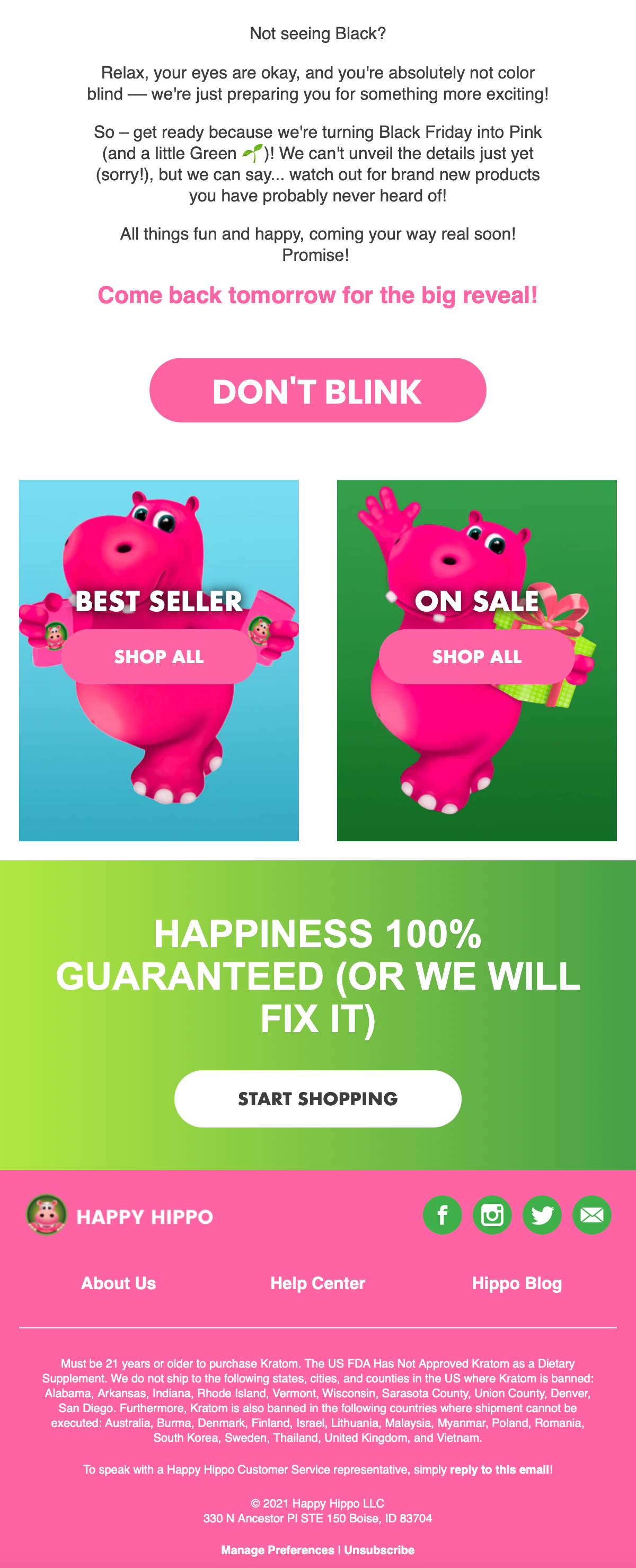 Happy Hippo Pink Friday Email Campaign